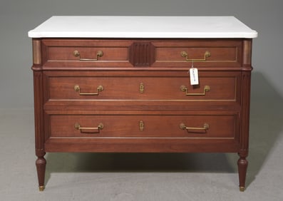 Louis XVI Style White Marble Top Chest #2