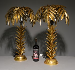 Hollywood Style Gold Palm Leaf Table Lamps