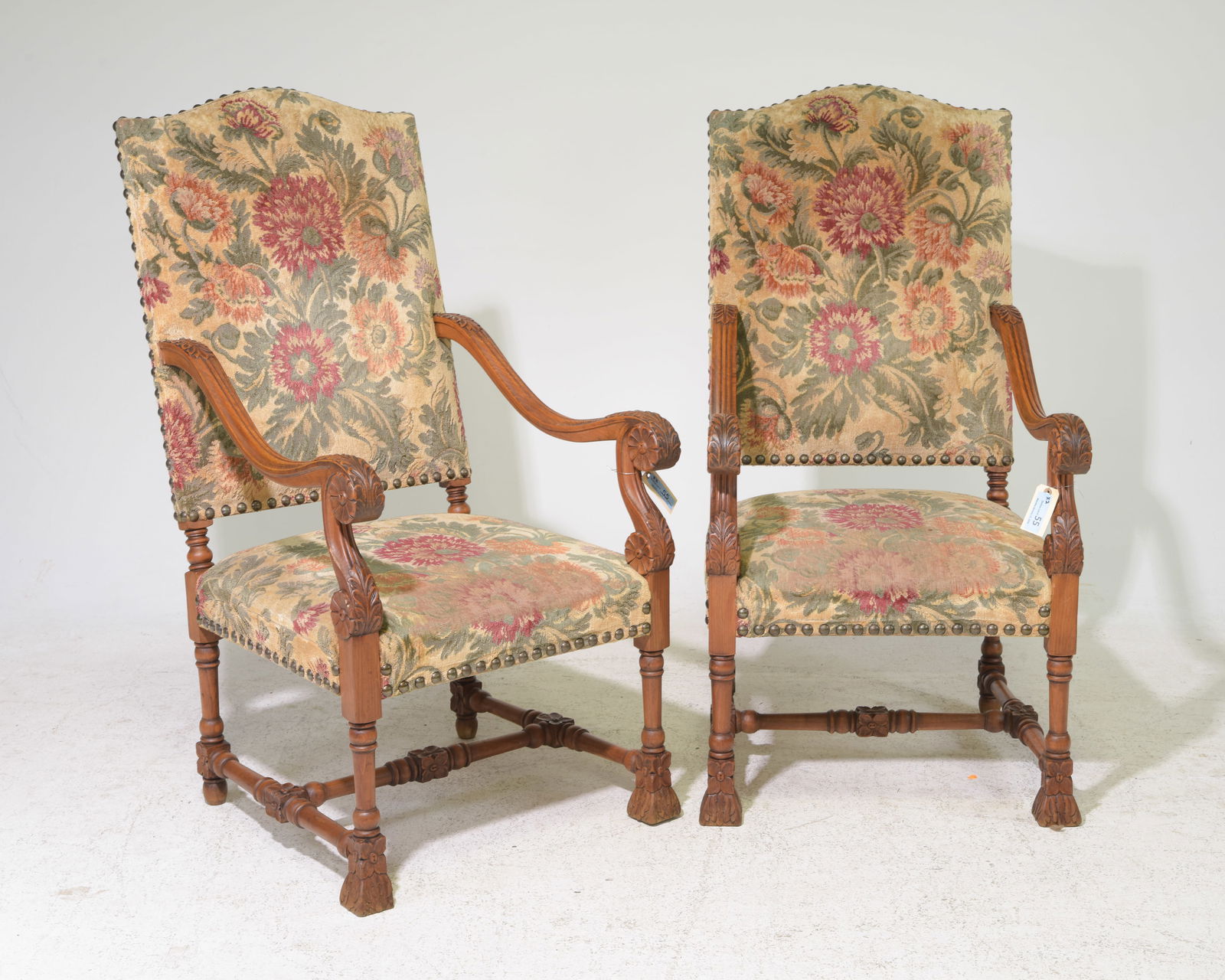 Renaissance Style Pair of Oak Fireside Arm Chairs (1 of 5)