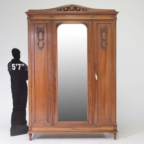 Louis XVI Style Walnut Triple Door Armoire