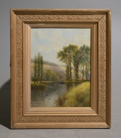 Antique Gold Framed Oil on Canvas Landscape c.1899