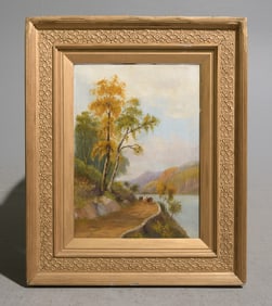 Antique Gold Framed Oil on Canvas Landscape with Cows