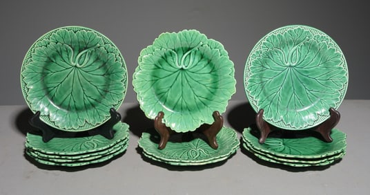12 Assorted Green Majolica Plates