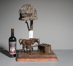 Hand Carved Oak Horse Figural Lamp