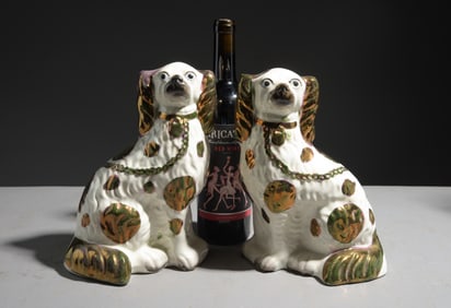 Staffordshire King Charles Pair of Dogs with Luster