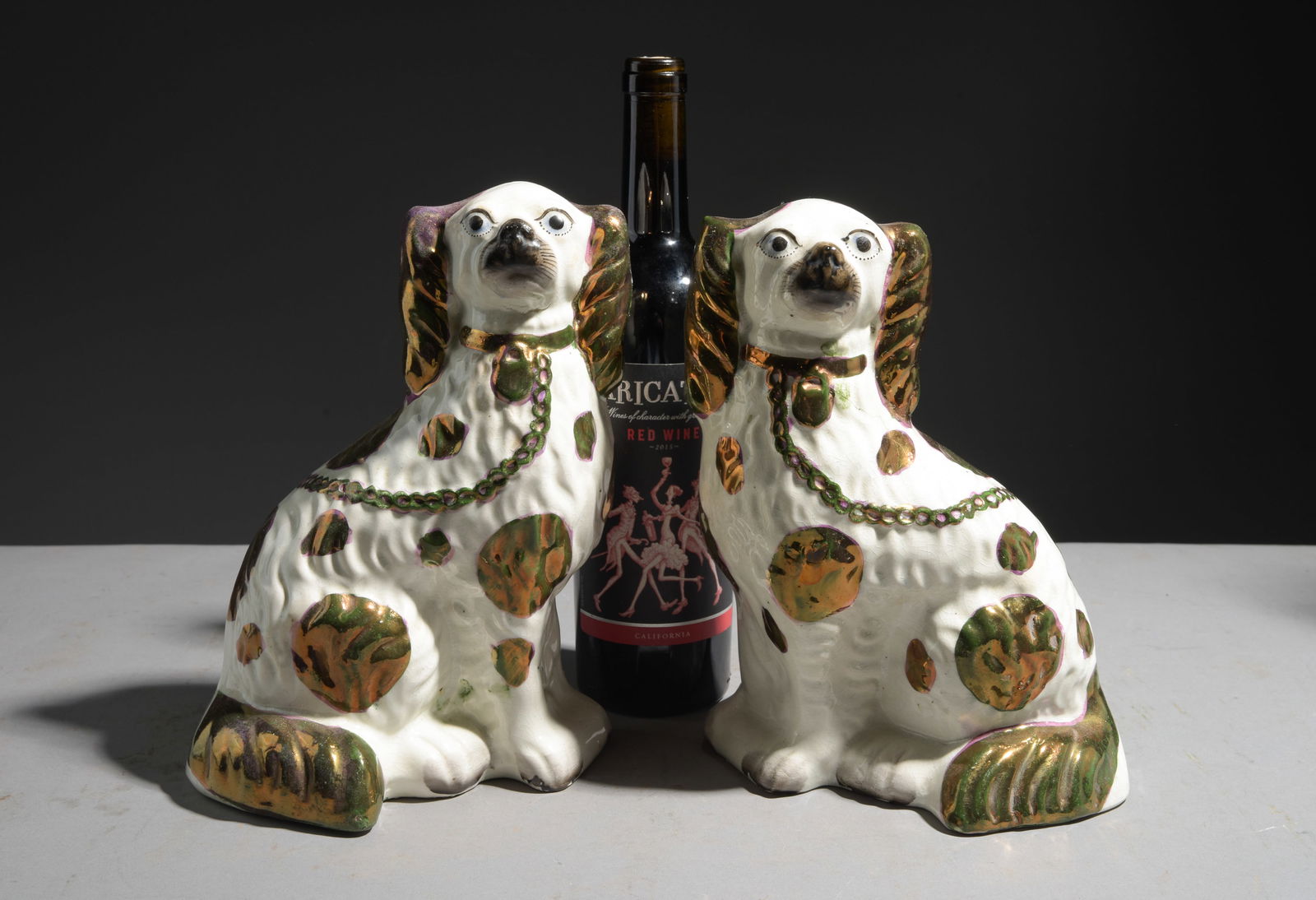 Staffordshire King Charles Pair of Dogs with Luster: Staffordshire King Charles Pair of Dogs with Luster - 10 in tall x 7.5 x 5.25 each