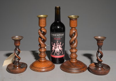 2 Pairs of British Open Barley Twist Candlesticks