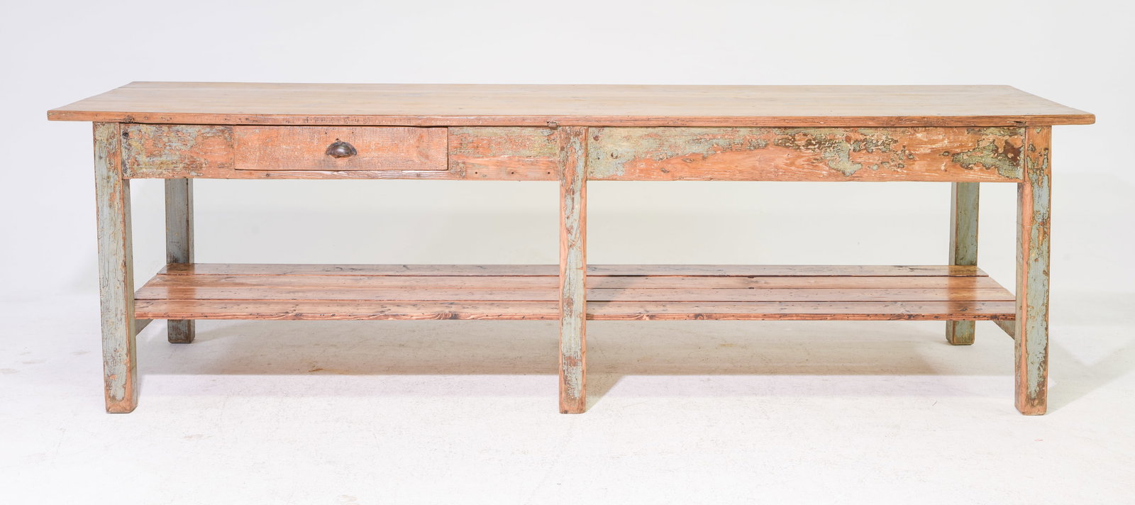 British Waxed Pine Painted Base Drapers Table (1 of 9)