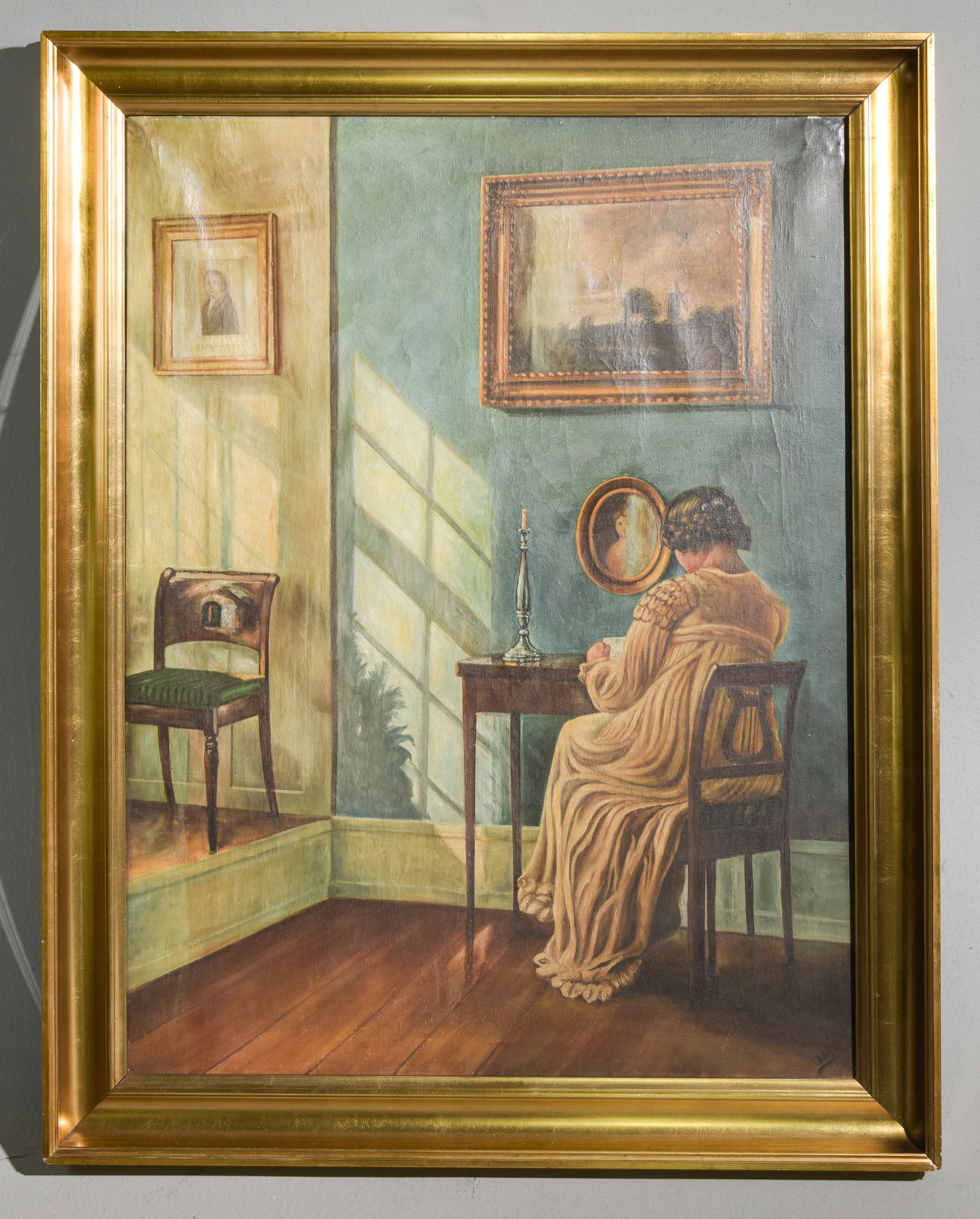 Gold Framed Oil on Canvas - Interior Scene (1 of 4)