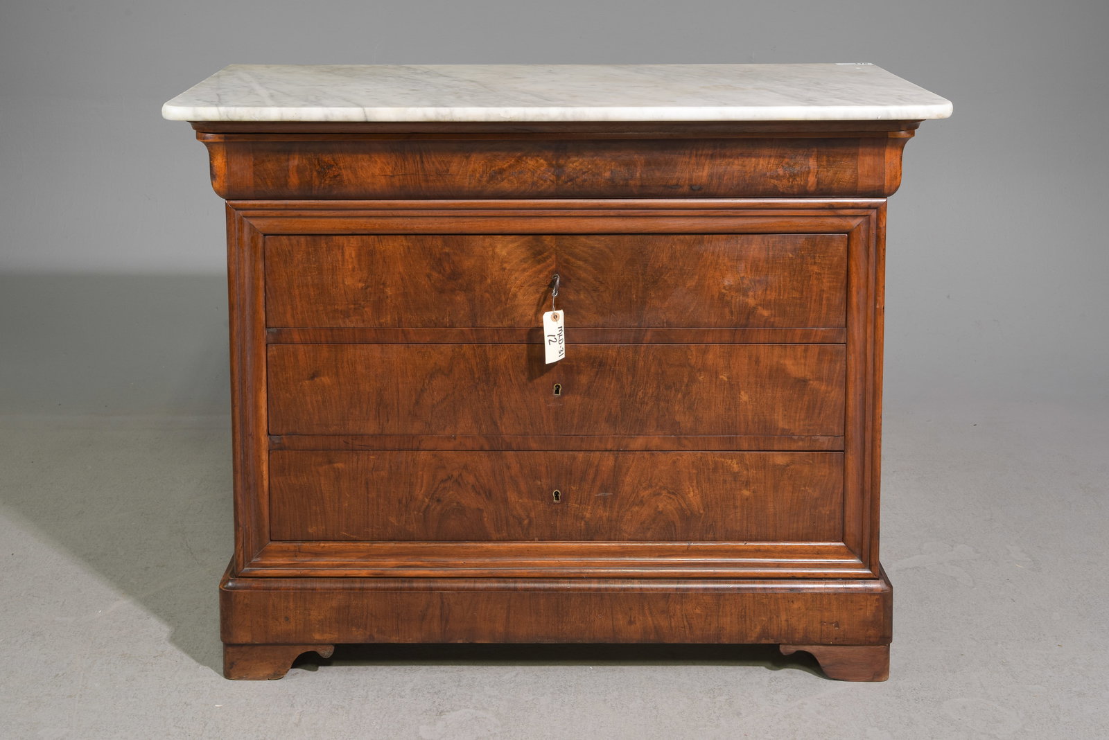 Louis Philippe Style White Marble Top Chest: French Louis Philippe Style White Marble Top Chest - 37.5 in tall x 47 x 20.5