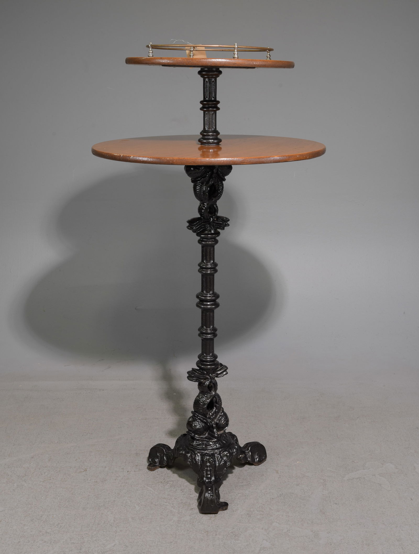 Cast Iron 2 Tier Pub Table With Brass Gallery (1 of 4)