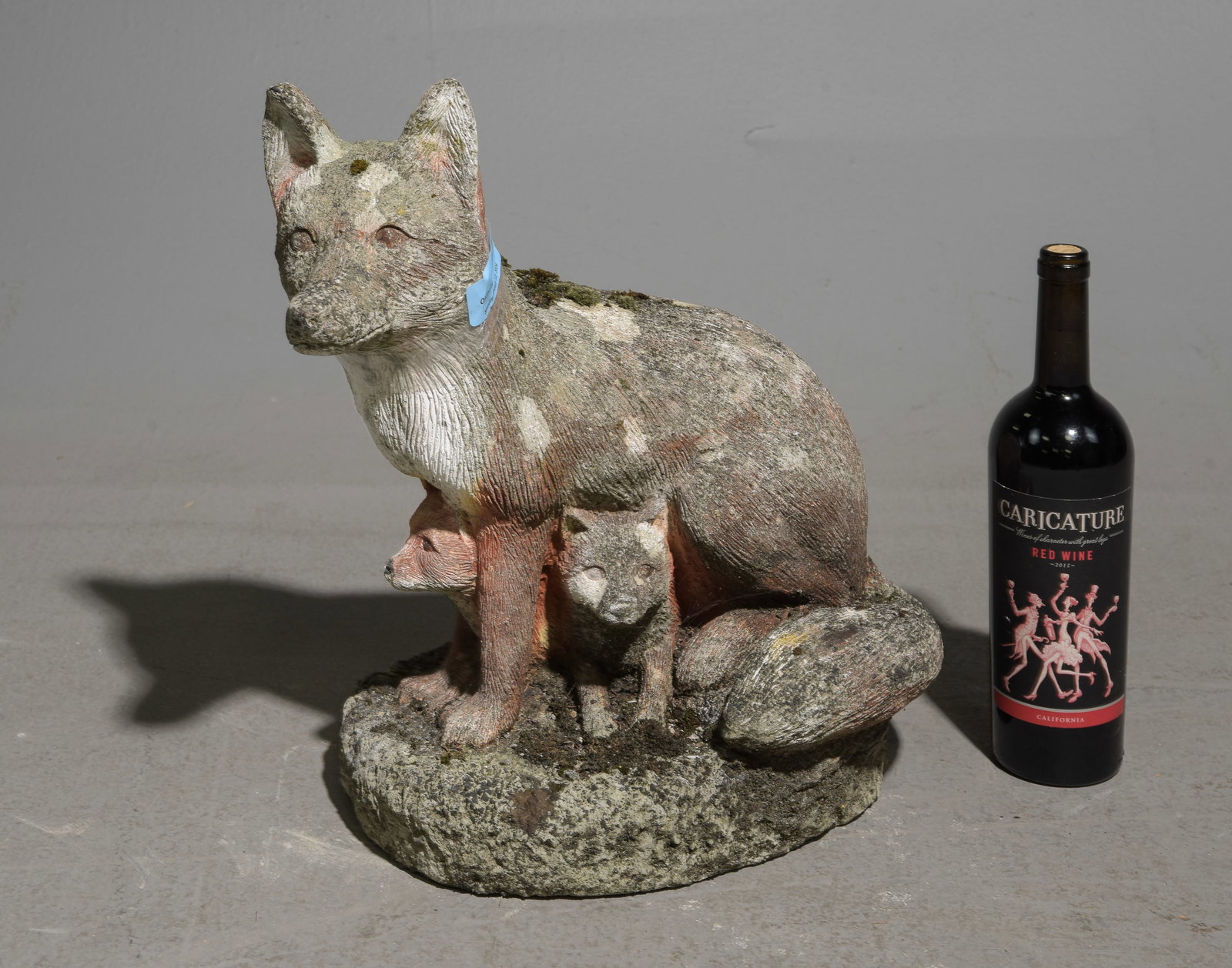 Cast Stone / Concrete Mother Fox with Cubs: Cast Stone / Concrete Mother Fox with Cubs / Kits - 16 in tall x 17 x 10