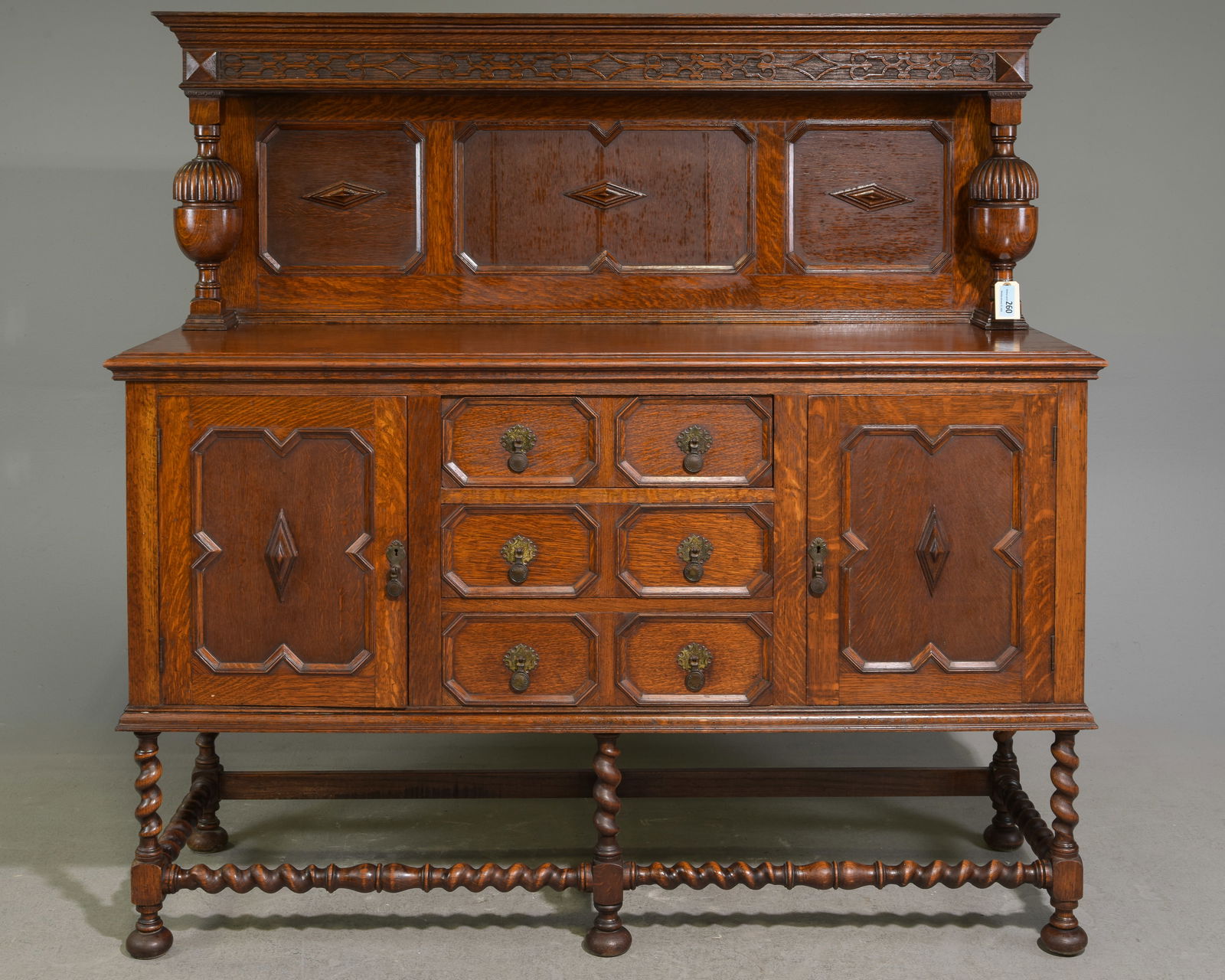 Jacobean Carved Oak Barley Twist Sideboard (1 of 7)