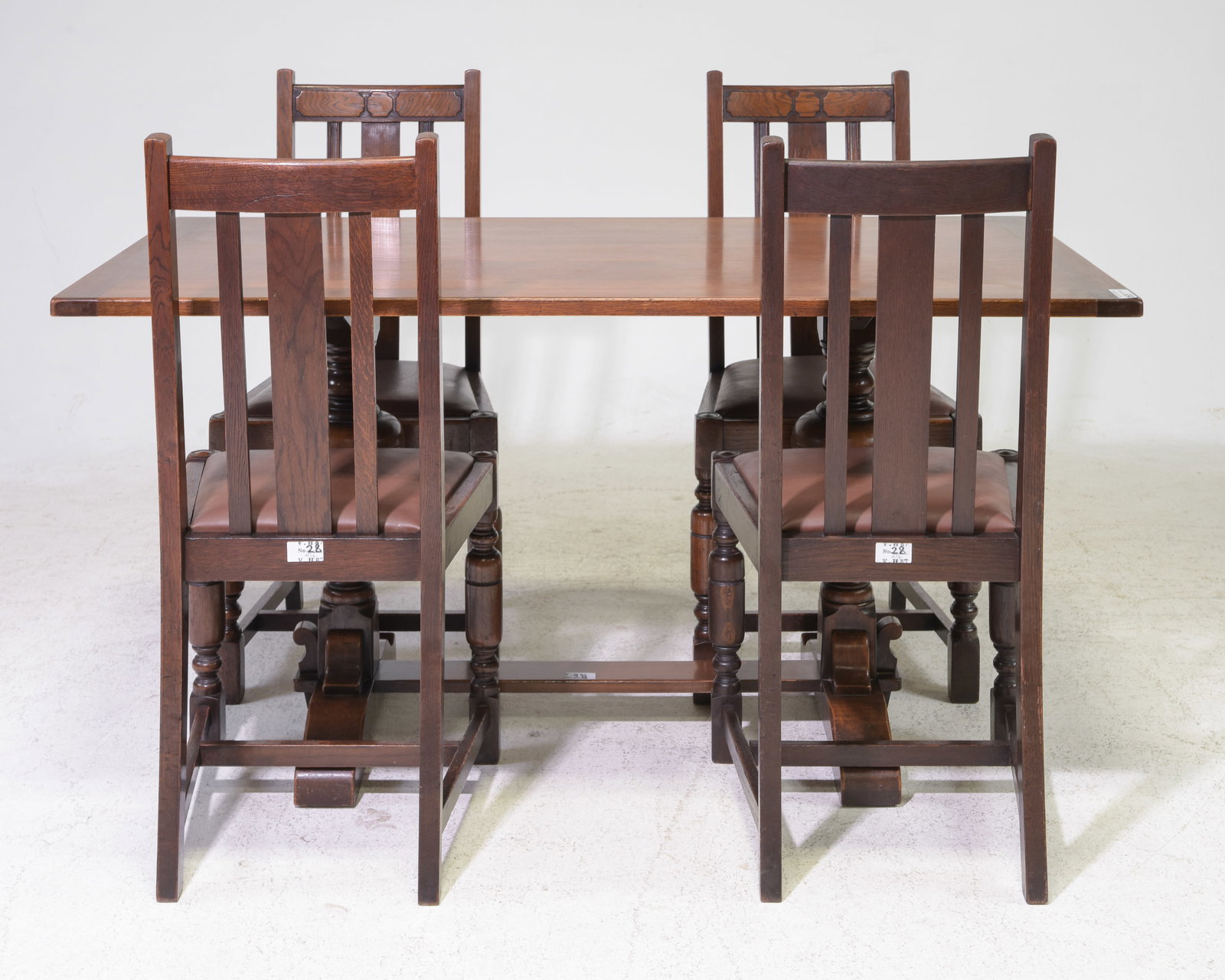 British Tudor Style Oak Dining Table & 4 Chairs (1 of 5)