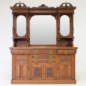Victorian Style Oak Mirror Back Sideboard / Server
