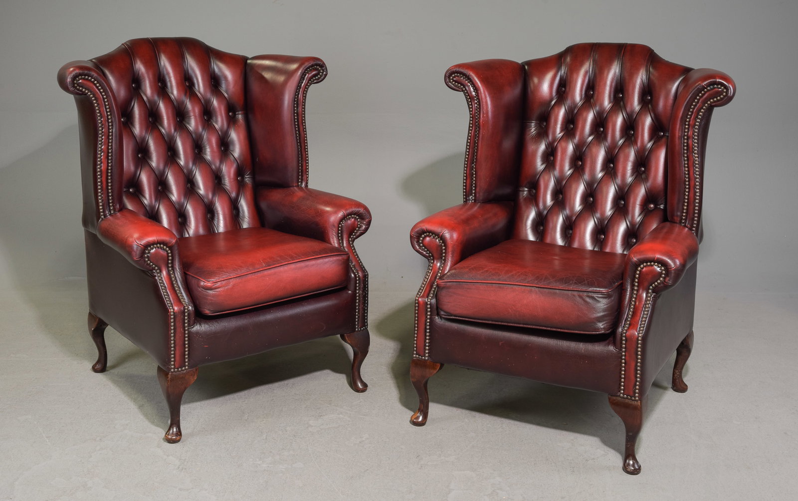 2 British Chesterfield Red Leather Wing Back Chairs (1 of 6)