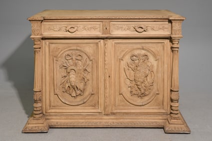 French Bleached Carved Oak Buffet / Sideboard