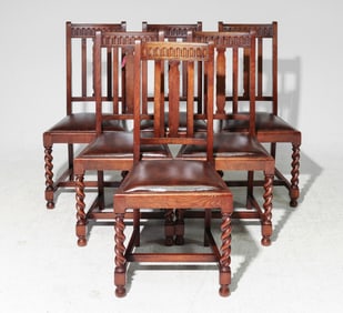 British Oak Barley Twist Set of 6 Dining Chairs