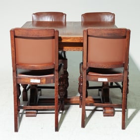 Tudor Style Oak Draw Leaf Table & 4 Chairs