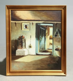 Danish Gold Framed Oil on Canvas - Interior Room