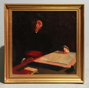 Danish Small Gold Framed Oil on Canvas - Scholar
