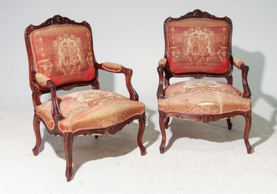 Louis XV Style Pair of Walnut Arm Chairs