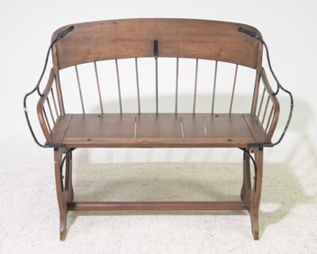 American Oak & Iron Farmhouse Bench
