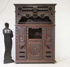 Breton Style Finely Carved Oak Cupboard