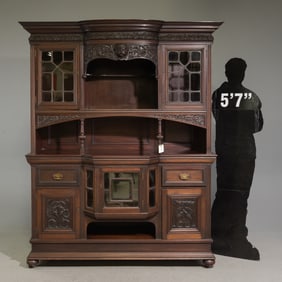 British Carved Oak Cupboard c.1920's