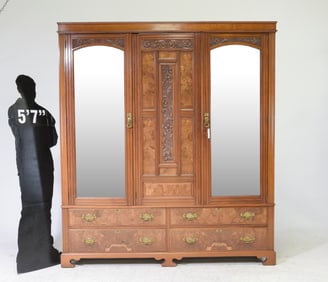 English Walnut Compactum Mirror Door Robe