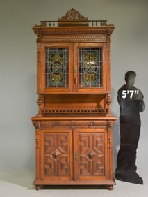 Renaissance Style Stained Glass Double Buffet