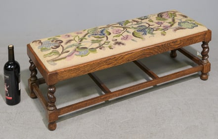 British Oak Barley Twist Needlepoint Stool