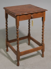 British Oak Barley Twist Lamp Table with Drawer