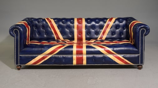 Union Jack Leather Button Tufted Sofa