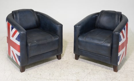 2 Union Jack Painted Leather Club Chairs