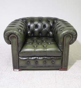 British Green Leather Chesterfield Club Chair
