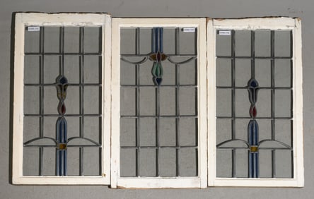 3 Large British Stained Leaded Glass Windows