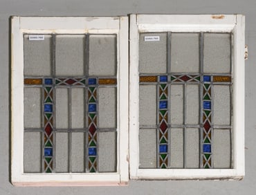 2 British Large Stained Glass Multi Color Windows