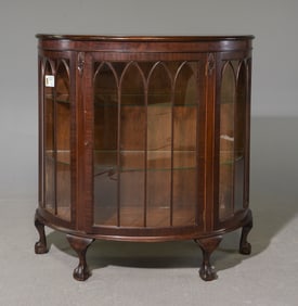 English Mahogany Demilune Ball & Claw Showcase