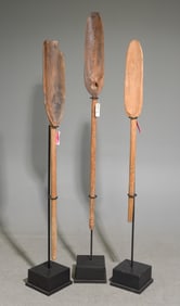 3 Vintage Wooden Paddle Fragments on Stands