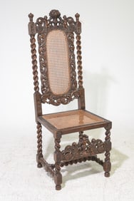British Finely Carved Oak Caned Barley Twist Hall Chair