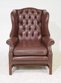 British Brown Leather Wing Back Arm Chair