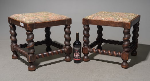 2 British Oak Barley Twist Stools