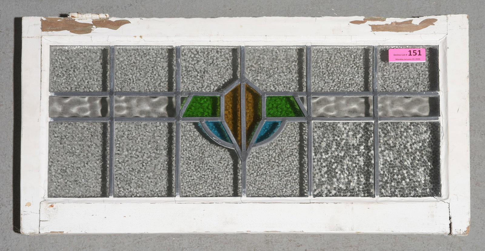 British Stained Leaded Glass Window: British Stained Leaded Glass Window - 17 in tall x 32 x 2