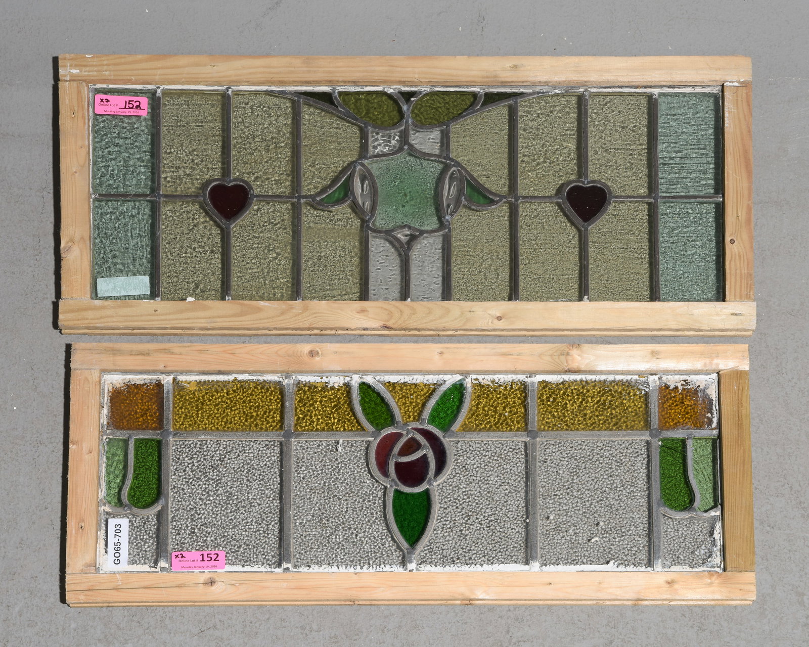 2 British Stained Glass Windows: 2 British Stained Leaded Glass Windows - These are in new frames - 14 in tall x 34 x 1 and 14.5 in tall x 35 x 1