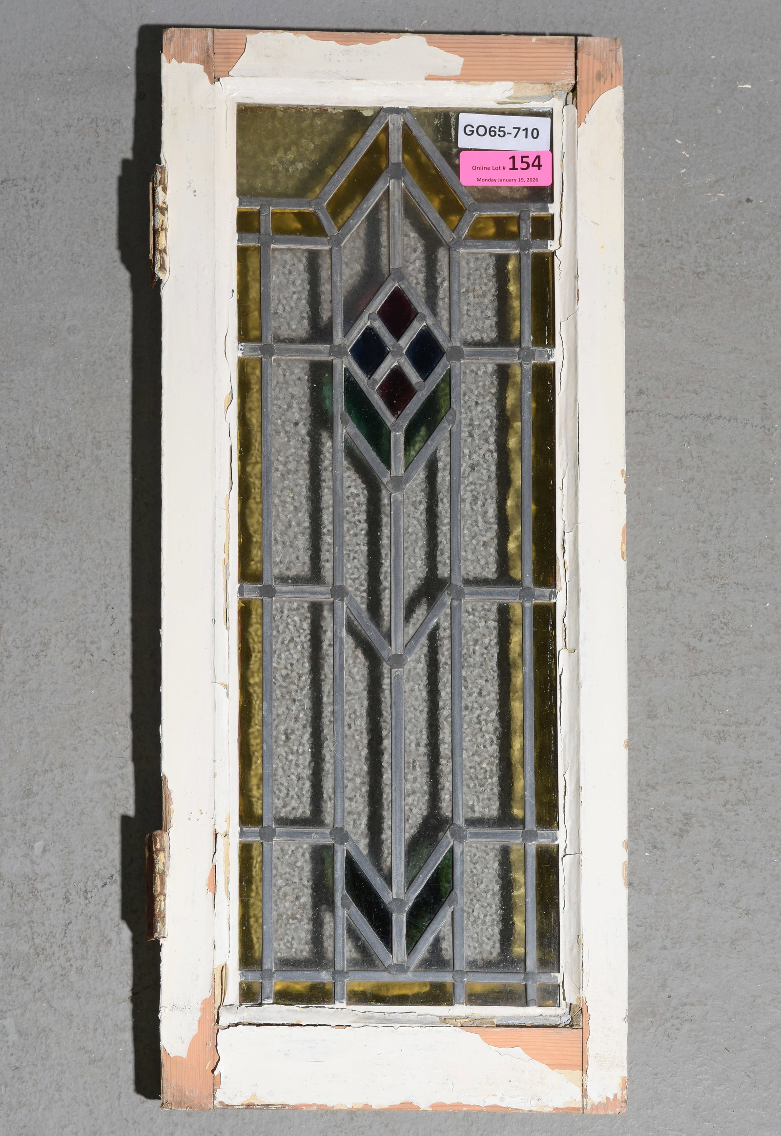 British Stained Leaded Glass Window: British Stained Leaded Glass Window - 31 in tall x 13 x 2