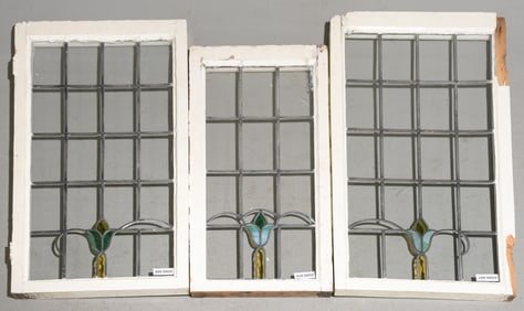 3 British Large Stained Leaded Glass Windows