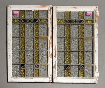 2 British Large Stained Leaded Glass Windows