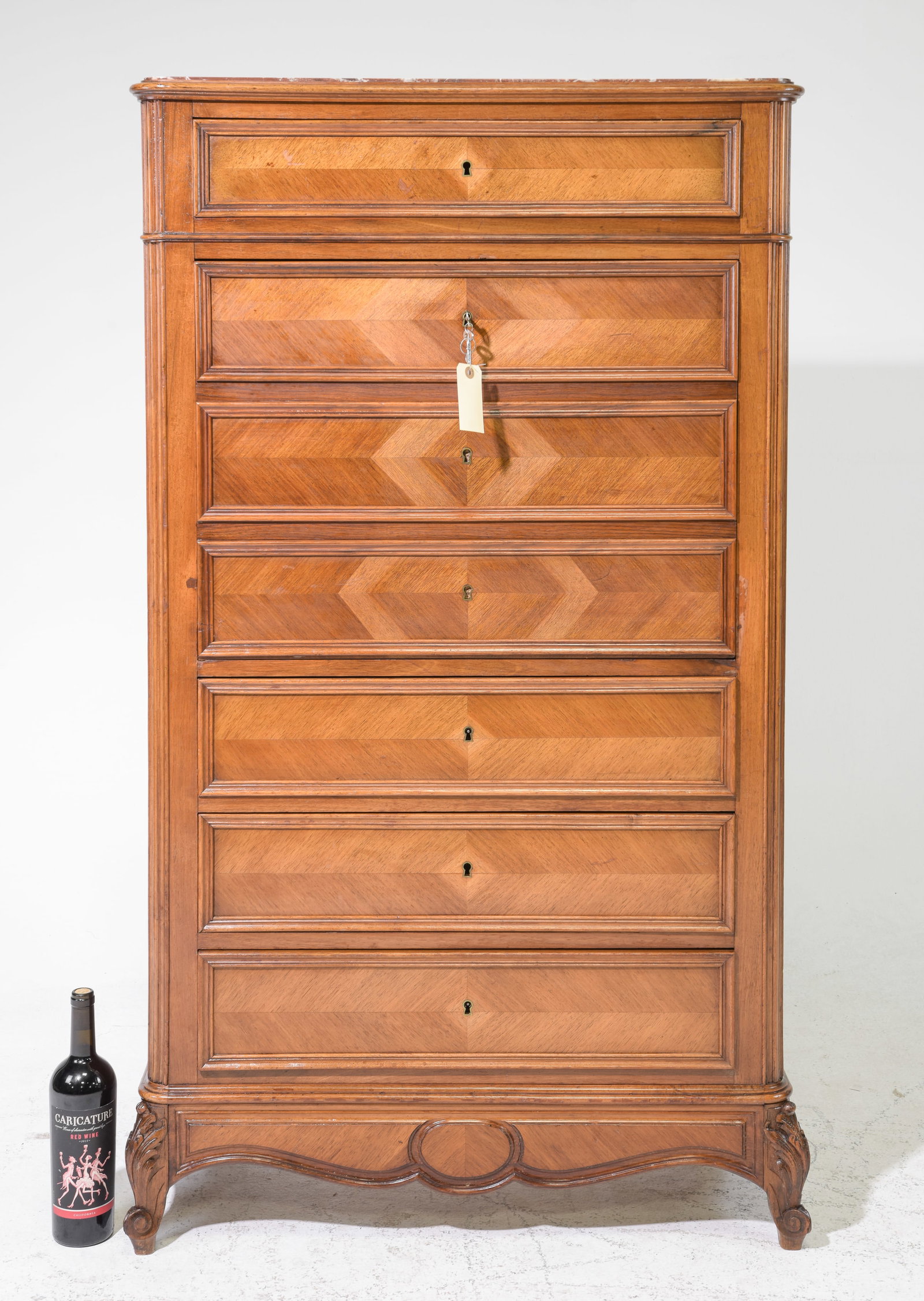 Louis XV Style Marble Top Secretary Abattant: French Louis XV Style Marble Top Walnut Secretary Abattant - 55.5 in tall x 32 x 15