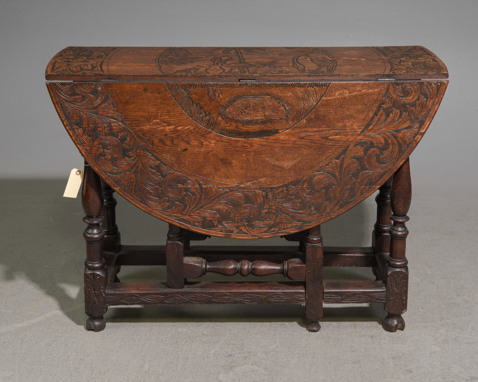 British Carved Oak Drop Leaf Gateleg Table: British Carved Oak Drop Leaf Gateleg Table c.1920's-30's - 30 in tall x 41 x 14, Leaves add an additional 17 inches each